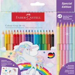 Set Promo Creioane Colorate 18+6 Culori Grip 2001 Unicorni Faber-castell