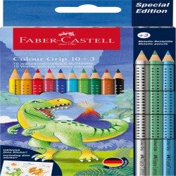 Set Promo Creioane Colorate 10+3 Culori Grip 2001 Dinozauri Faber-castell