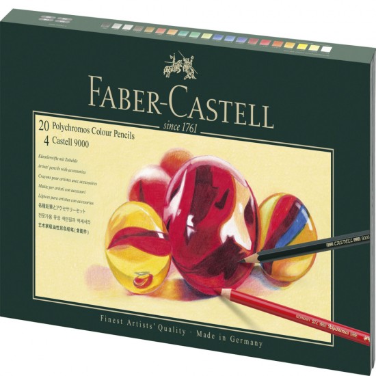 Set Cadou 20 Creioane Colorate Polychromos + 4 Creioane Grafit Castell + Accesorii Faber-castell
