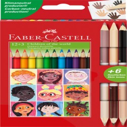 Creioane Colorate 12+3 Cr. Bicolore Piele Children Of The World Faber-castell