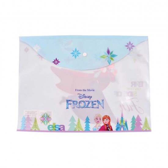 Mapa din Plastic cu Buton A4 pentru Fete, Model Frozen, Culoare Multicolor