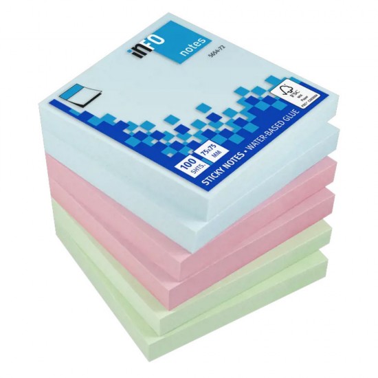 Notes Adeziv 75*75mm Pastel Asortat 100 File Info Notes