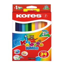 Creioane Colorate 24 Culori + Ascutit. Triunghiulare Jumbo Kores