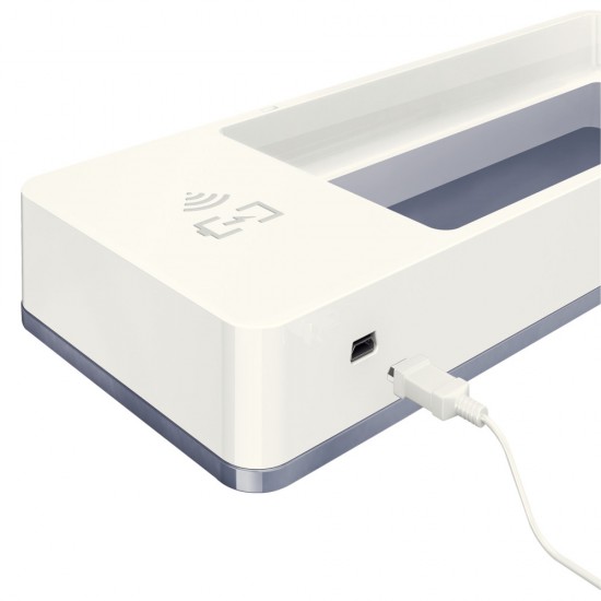 Suport Birou Cu Incarcator Inductie Gri Metalizat/alb Leitz