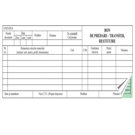 Bon Predare Transfer Restituire Autocopiativ