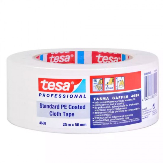 Banda Adeziva Textila Alba 25m*50mm Tesa