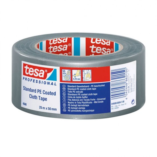 Banda Adeziva Textila Argintie 25m 50mm Tesa