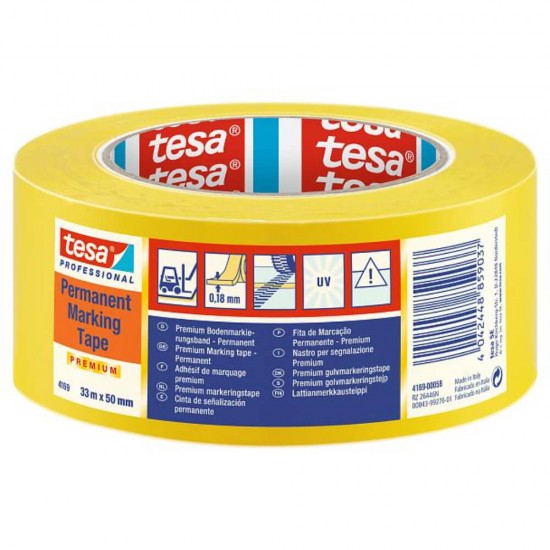 Banda Adeziva Marcare Tesa,  Galben, 50mm x 33m, Banda Adeziva Galbena Tesa, Banda Adeziva pentru Marcare Ieftina, Banda Adeziva Tesa Ieftina, Banda de Marcare PVC, Banda Adeziva Colorata, Banda Marcare Colorata