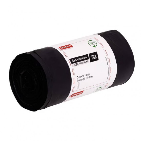 Saci Menajeri In Rola Madero Capacitate 120l, 20 Buc/rola, Culoare Neagra, Folie Ldpe Groasa