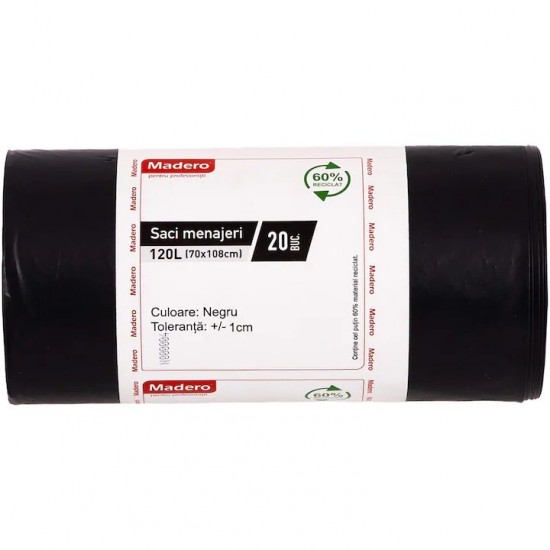 Saci Menajeri In Rola Madero Capacitate 120l, 20 Buc/rola, Culoare Neagra, Folie Ldpe Groasa