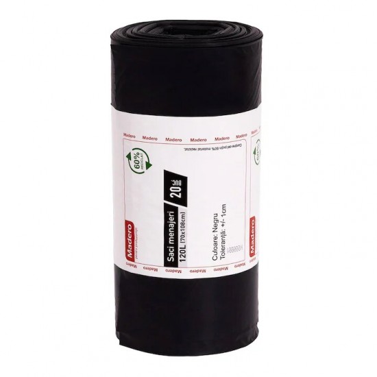 Saci Menajeri In Rola Madero Capacitate 120l, 20 Buc/rola, Culoare Neagra, Folie Ldpe Groasa