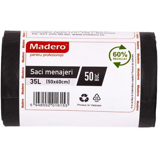 Saci Menajeri In Rola Madero Capacitate 35l, 50 Buc/rola, Culoare Neagra, Folie Ldpe Groasa