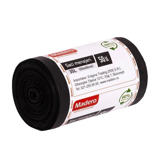 Saci Menajeri In Rola Madero Capacitate 35l, 50 Buc/rola, Culoare Neagra, Folie Ldpe Groasa