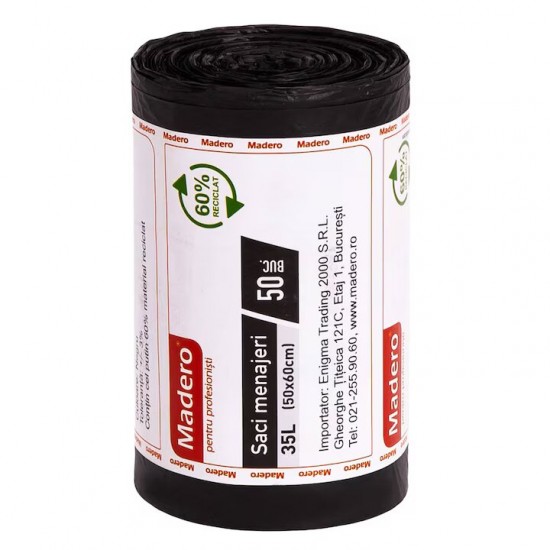 Saci Menajeri In Rola Madero Capacitate 35l, 50 Buc/rola, Culoare Neagra, Folie Ldpe Groasa