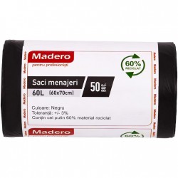 Saci Menajeri In Rola Madero Capacitate 60l, 50 Buc/rola, Culoare Neagra, Folie Ldpe Groasa