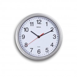 Ceas De Perete, D-25 Cm, Cifre Arabe, Cadran Alb, Maul Run - Rama Plastic Argintie