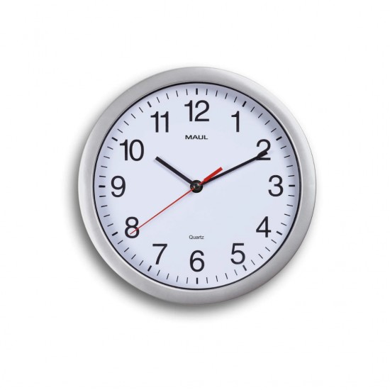 Ceas De Perete, D-25 Cm, Cifre Arabe, Cadran Alb, Maul Run - Rama Plastic Argintie