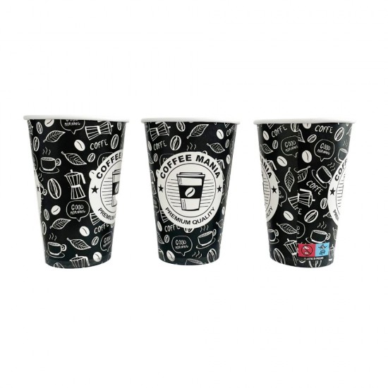 Pahare Carton 12 OZ Model Coffee Mania, Capacitate 355 ml, 50 Buc/Set