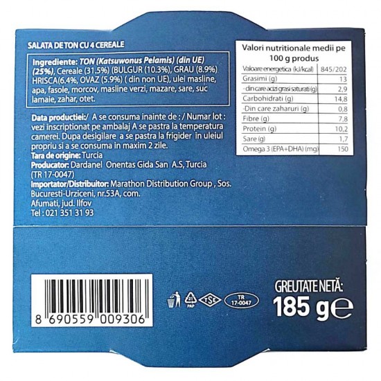 Salata de Ton Dardanel cu Cereale, 185 g