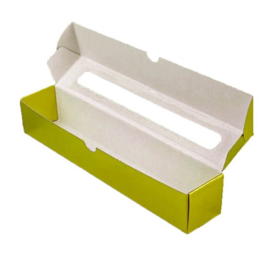 Set 50 Cutii pentru Macarons cu Display, 150x50x50 mm, Carton Duplex Auriu GC1, 290 g/mÂ²