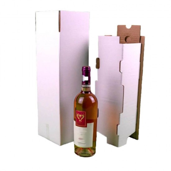 Set 50 Cutii pentru 1 Sticla, cu Separator, 130x130x395 mm, Carton CO5 Alb/Natur