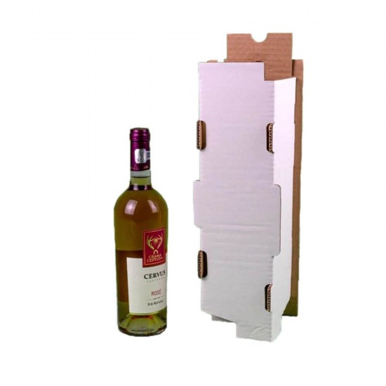 Set 50 Cutii pentru 1 Sticla, cu Separator, 130x130x395 mm, Carton CO5 Alb/Natur