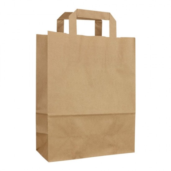 Sacose din Hartie Natur 22x11x28 cm, 250 Buc/Bax - Pungi si Plase cu Maner Flat