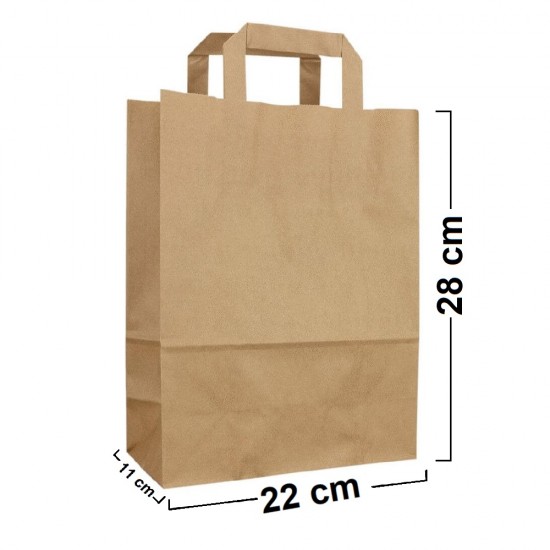 Sacose din Hartie Natur 22x11x28 cm, 250 Buc/Bax - Pungi si Plase cu Maner Flat