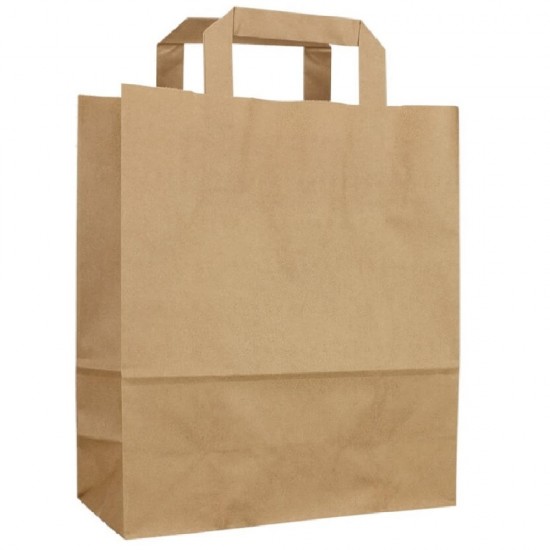 Sacose din Hartie Natur 32x17x38.5 cm, 250 Buc/Bax - Pungi si Plase cu Maner Flat
