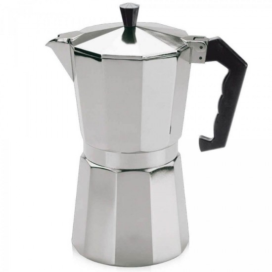 Espressor Aluminiu pentru 6 Cesti, Material Aluminiu, Culoare Aringtiu/Negru, Capacitate 350 ml, Espressor Aluminiu, Cafetiera Aluminiu, Espresor 6 Cafele, Espressor 6 Portii, Cafetiera Espressor, Cafetiera 6 Cesti, Cafetiera Moka, Oala Moka,