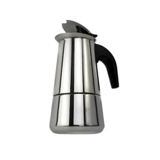 Espressor din Inox pentru 9 Cesti, Culoare Argintiu/Negru, Capacitate 450 ml, Espressor pentru Aragaz, Espressor Cafea, Cafetiera, Cafetiera 9 Portii, Cafetiera Moka, Oala Moka, Espressor Moka, EspressoareAragaz, Cafetiere Aragaz