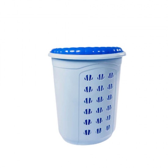 Cos de Rufe STERK Scoica, 46x36x54 cm, cu Capac, Plastic Albastru, Cosuri pentru Rufe din Plastic, Cos pentru Rufe cu Capac, Cos Mare pentru Rufe cu Capac, Cos din Plastic pentru Haine, Accesorii Baie, Cos Depozitare Haine cu Capac