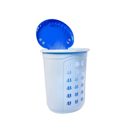 Cos de Rufe STERK Scoica, 46x36x54 cm, cu Capac, Plastic Albastru, Cosuri pentru Rufe din Plastic, Cos pentru Rufe cu Capac, Cos Mare pentru Rufe cu Capac, Cos din Plastic pentru Haine, Accesorii Baie, Cos Depozitare Haine cu Capac