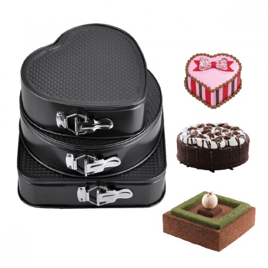 Set 3 Tavi pentru Copt, Forma Inima/Rotunda/Patrata, Tavi cu Baza Detasabila, Tavi de Copt, Tavi pentru copt, Set Tavi de Copt, Tava Forma Inima, Tava Patrata, Tava Rotunda, Forme Gatit, Forme Copt