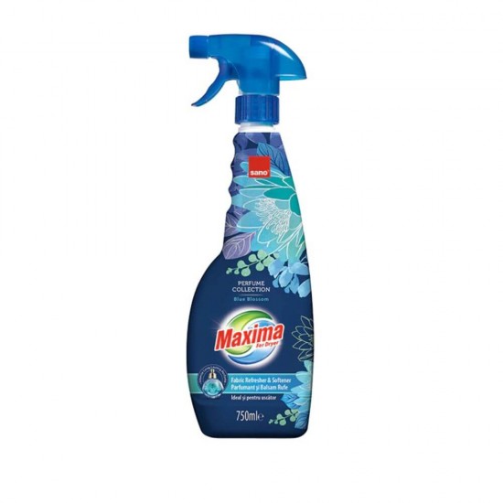 Balsam Rufe Uscate Sano Maxima Dryer Blue Blossom, 750 ml, Parfum Floral, Recipient cu Pulverizator, Balsam de Rufe Spray, Balsam Haine Uscate, Balsamuri de Rufe Umede/Uscate, Balsam pentru Tesaturi, Balsam de Rufe Parfumat