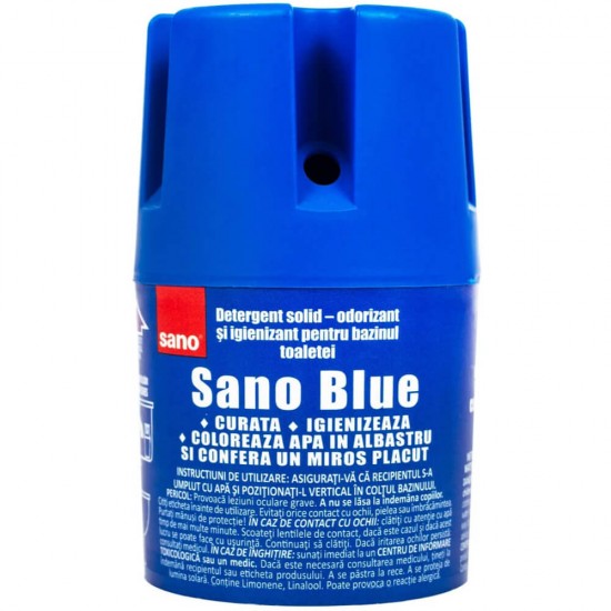 Odorizant Solid pentru Bazin Toaleta SANO Blue 150 g, Albastru, Detergent Toaleta, Odorizant Toaleta, Detergent Solid pentru Toaleta, Odorizant Solid pentru Toaleta, Detergent Odorizant pentru Bazin Toaleta