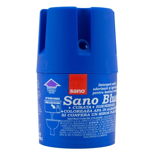 Odorizant Solid pentru Bazin Toaleta SANO Blue 150 g, Albastru, Detergent Toaleta, Odorizant Toaleta, Detergent Solid pentru Toaleta, Odorizant Solid pentru Toaleta, Detergent Odorizant pentru Bazin Toaleta