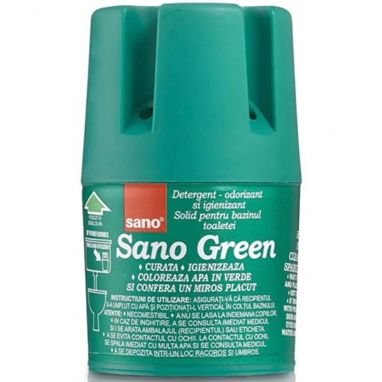 Odorizant Solid pentru Bazin Toaleta SANO Green 150 g, Verde, Detergent Toaleta, Odorizant Toaleta, Detergent Solid pentru Toaleta, Odorizant Solid pentru Toaleta, Detergent Odorizant pentru Bazin Toaleta