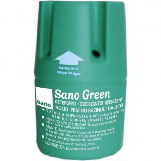 Odorizant Solid pentru Bazin Toaleta SANO Green 150 g, Verde, Detergent Toaleta, Odorizant Toaleta, Detergent Solid pentru Toaleta, Odorizant Solid pentru Toaleta, Detergent Odorizant pentru Bazin Toaleta