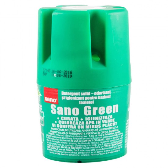 Odorizant Solid pentru Bazin Toaleta SANO Green 150 g, Verde, Detergent Toaleta, Odorizant Toaleta, Detergent Solid pentru Toaleta, Odorizant Solid pentru Toaleta, Detergent Odorizant pentru Bazin Toaleta