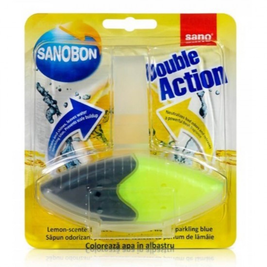 Odorizant pentru Vasul Toaletei 2 in 1 SANO Bon 55 g, Parfum Lamaie, Albastru, Odorizant pentru Toaleta, Detergent pentru Toaleta, Odorizant Vas de Toaleta Sano, Detergent Vas de Toaleta Sano, Detergent Odorizant Toaleta