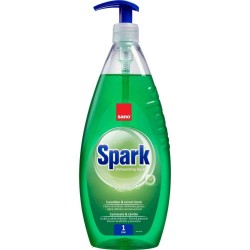 SANO Spark Detergent Lichid pentru Vase, 1 L, Castravete si Lamaie, Detergent Vase cu Pompita, Detergent Castravete Crud si Lamaie, Detergenti Lichizi pentru Vase, Detergent Bucatarie, Solutie de Curatat Sano
