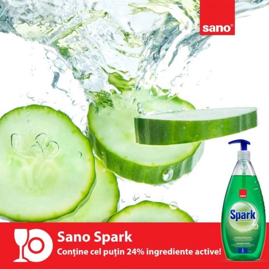 SANO Spark Detergent Lichid pentru Vase, 1 L, Castravete si Lamaie, Detergent Vase cu Pompita, Detergent Castravete Crud si Lamaie, Detergenti Lichizi pentru Vase, Detergent Bucatarie, Solutie de Curatat Sano
