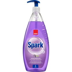 SANO Spark Detergent Lichid pentru Vase, 1 L, Parfum Lavanda, Detergent Vase cu Parfum Delicat de Levantica, Detergent Vase cu Pompita, Detergenti Lichizi pentru Vase, Detergent Bucatarie, Solutie de Curatat Sano