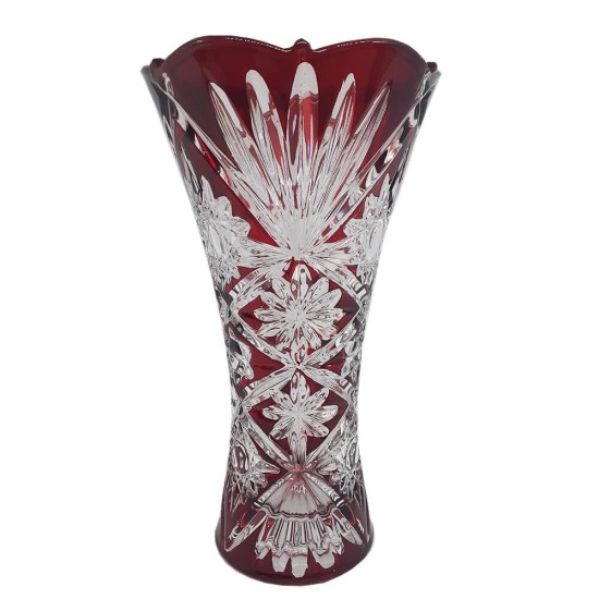 Vaza Mica de Sticla, 20 cm, Rosu Rubin, Model Floral, Vaze Mici de Sticla, Vaze si Boluri Decorative, Vaze Decorative pentru Flori, Vaza Decorativa Flori, Articole Decorative pentru Casa, Vaza din Sticla cu Model