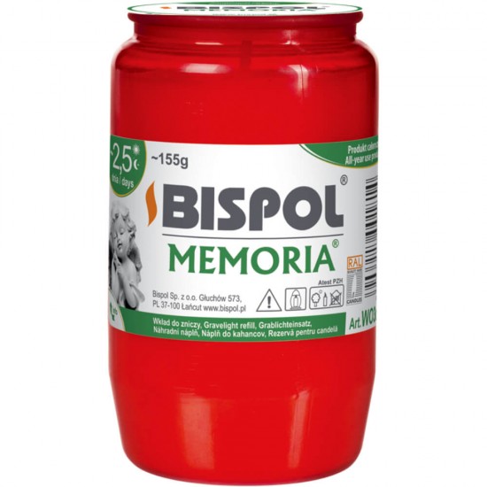 Rezerva Candela Bispol Memoria, Ardere 60 Ore, Reverva Candela cu Fitil, Rezerve de Candele Simple, Rezerva Candela Classica, Rezerva Candela cu Ardere Lunga, Lumanare 60 h