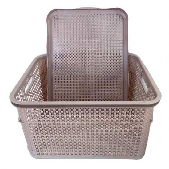 Cutie Depozitare din Plastic cu Capac, Crem,40 L