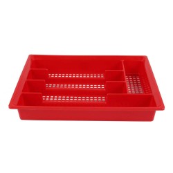 Suport Tacamuri STERK, 33x26x4 cm, 5 Compartimente, pentru Sertar, Plastic Perforat Rosu, Suporturi de Plastic pentru Depozitarea Tacamurilor in Sertar, Suport Plastic de Sertar pentru Tacamuri,  Suporturi Compartimente Sertar pentru Tacamuri