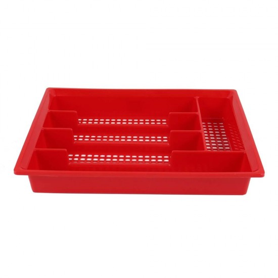 Suport Tacamuri STERK, 33x26x4 cm, 5 Compartimente, pentru Sertar, Plastic Perforat Rosu, Suporturi de Plastic pentru Depozitarea Tacamurilor in Sertar, Suport Plastic de Sertar pentru Tacamuri,  Suporturi Compartimente Sertar pentru Tacamuri