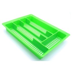 Suport Tacamuri STERK, 33x26x4 cm, 5 Compartimente, pentru Sertar, Plastic Perforat Verde, Suporturi de Plastic pentru Depozitarea Tacamurilor in Sertar, Suport Plastic de Sertar pentru Tacamuri,  Suporturi Compartimente Sertar pentru Tacamuri